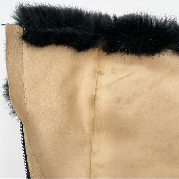 SOLD-Coach Karita Black Wedge Boots Suede Leather Rabbit Fur Knee Heels - Picture 10 of 11